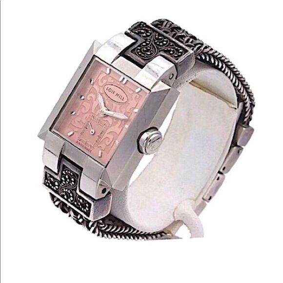 LOIS HILL Sterling Silver Pink Scroll Filigree Thai Flat Weave Bracelet Watch - Picture 11 of 16